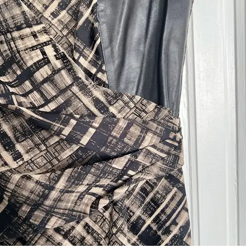 Lafayette 148 • Vania Sheath Dress color block black leather brown draped fitted