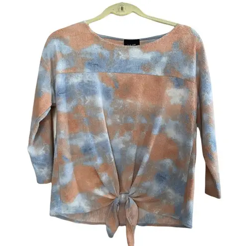W5 Blue/Orange/White Cozy Knit Tie Dye Front Tie Top Size Small
