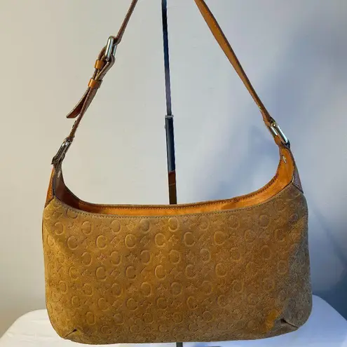 CELINE Vintage Ava Macadam Suede Pochette Shoulder Bag, Mustard/Brown - Preowned