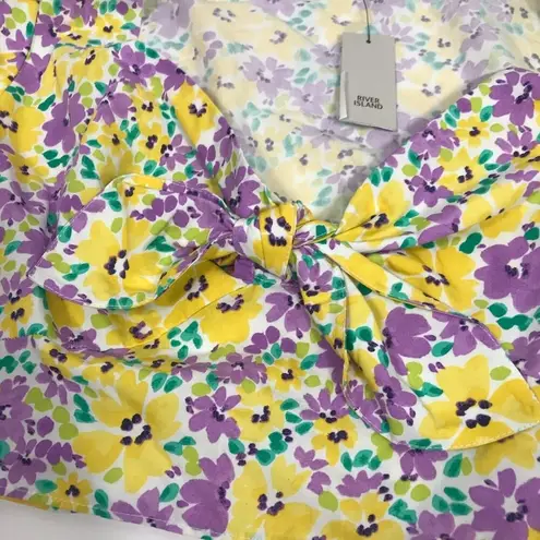 River Island floral Puffed Sleeve tie front crop top Yellow and Purple size 14