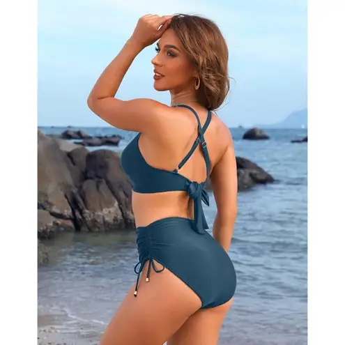 Blooming Jelly Women's SMALL High Waisted Bikini Set Tummy Control Swimsuit Blue