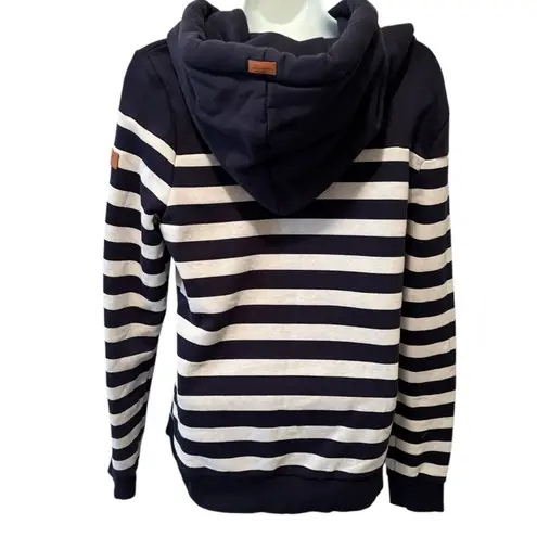 Wanakome Women's GRACE Navy/Oatmeal Stripe Pullover Hoodie Sz M Pouch Pocket New