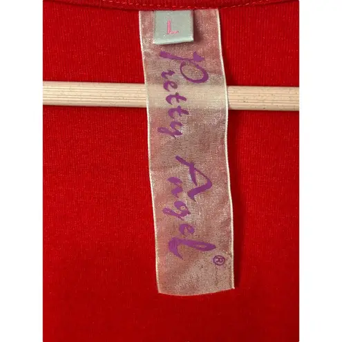 Pretty Angel Red Top sz L Silk Blend Artsy Boho Whimsigoth Rose Applique Crochet