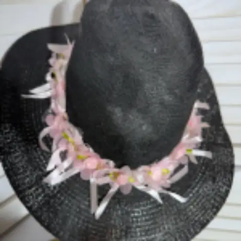 Handcrafted Cowboy Hat Floral Appliqué Ribbon Trim Western Festival Black OS