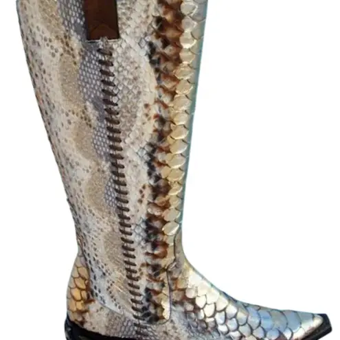 Donald Pliner Western Hand Painted Python Metallic Leather Boot Shoe NIB $1500 Gold Size 5