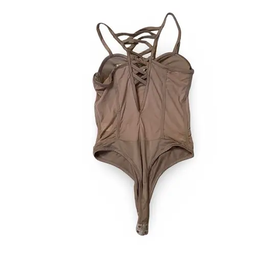 Fashion House Laceup Back Bodysuit Tan Size M