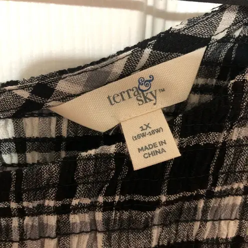 Terra & Sky  Dress Women’s Size 1X Black/White plaid NWT