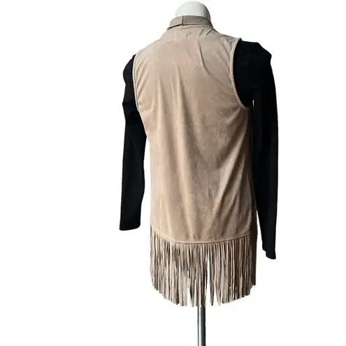 Decree Waterfall Faux Suede Fringe Vest, Sz XS