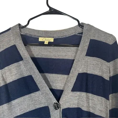 Cecico Gray & Navy Blue Striped Long Sleeve Button Front Knit Sweater Women Sz S