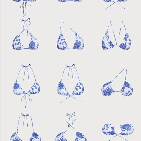 Berlook Floral Halter Triangle Bikini Top ONLY 62 Blue Size L