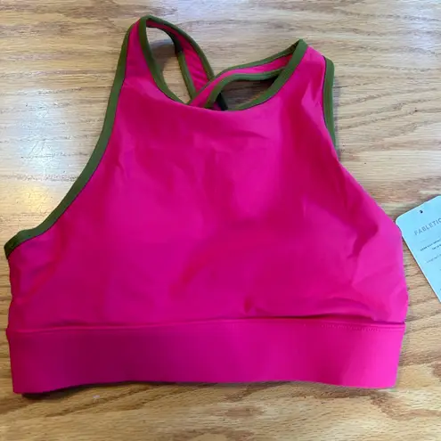 Fabletics NWT  Siena High Impact Sports Bra Pink Punch & Faded Olive Size Small