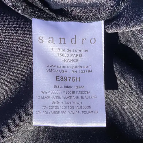 Sandro NWT Paris Lace Detail Blouse in Black