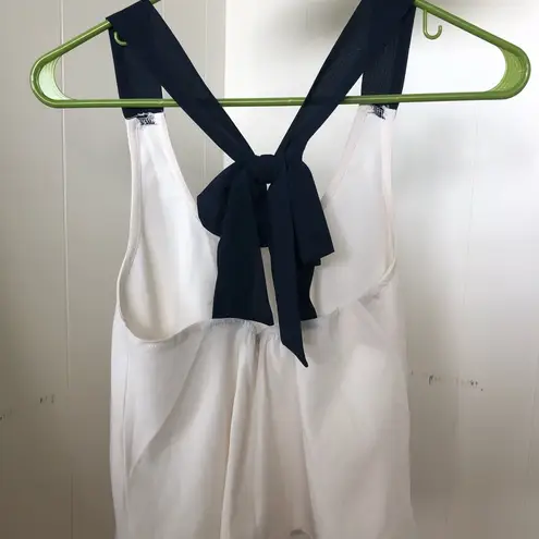 Mimi Chica Nordstrom White Flowy Top w/ Navy Back Bow Detail