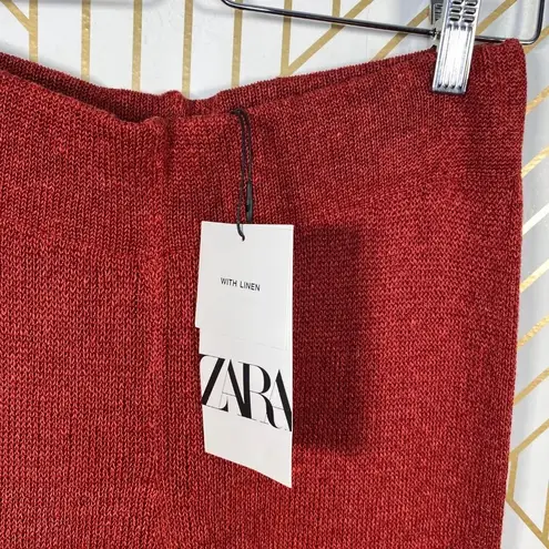 ZARA  Knit Culottes in Red Rust Wide Leg High Waist‎