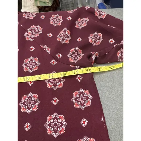 PaperMoon  Burgundy Medallion Print Blouse, Boho Fall Top, 3/4 Sleeve