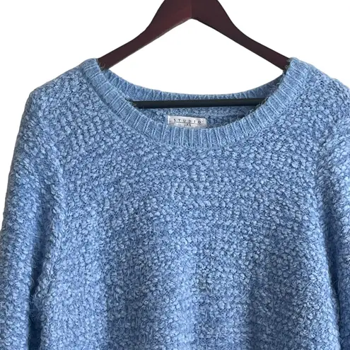 Studio JPR Sweater Women XL Blue Crew Neck 3/4 Sleeve Sherpa Fuzzy Cozy Casual