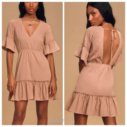 Lulus Sunshine Daydream Rusty Rose Short Sleeve Cutout Mini Dress Size L Pink Size L