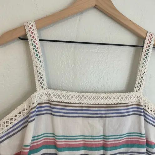 J. McLaughlin Cunningham Stripped Linen Maxi Dress Size 12 Summer Beach Colorful