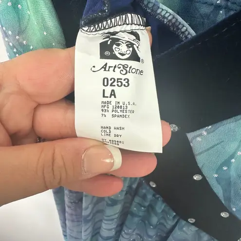 Art Stone Fairycore Dress Womens Large Velvet Sequin Blue Skater Dance Costume