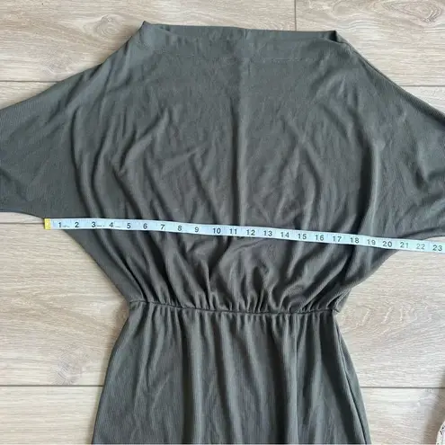 Hem & Thread Dolman Sleeve Ribbed Knit Long Sleeve Midi Dress Dark Green Small