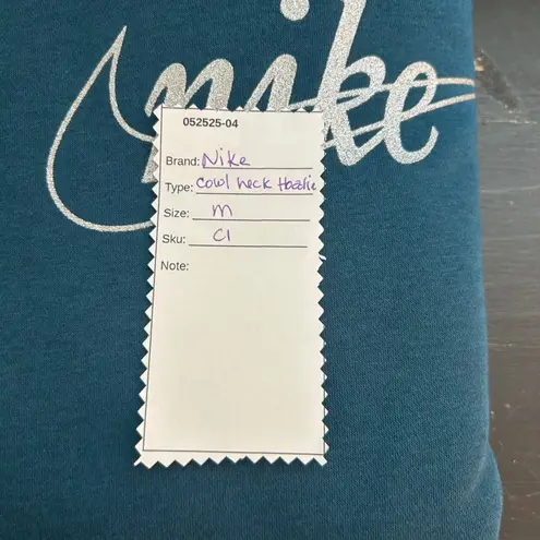 Nike  Womans Hoodie Small Center Logo Swoosh Bling Silver Cowl Neck‎ Sweatshirt