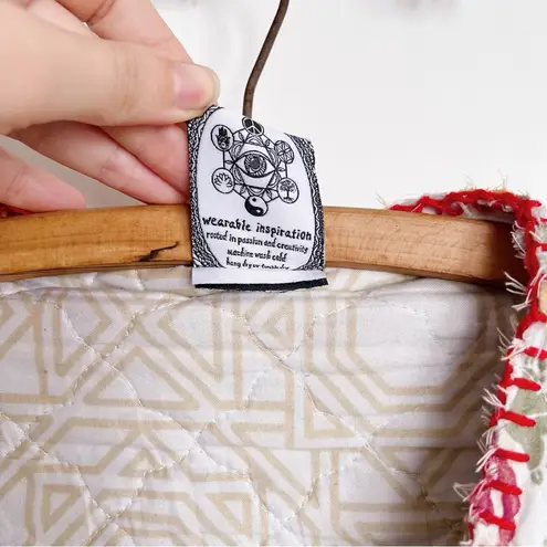 Sacred Imagination • Quilt Jacket vintage open front floral patchwork embroidery Orange Size XL