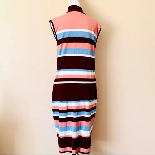 Eva Mendes NY&CO Burgundy, White & Periwinkle Sleeveless Striped Sweater Dress. Red Size XL