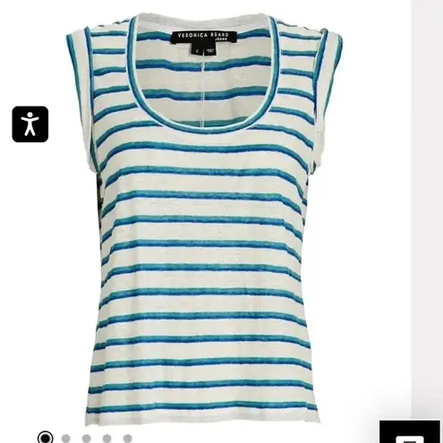 Veronica Beard Linen Arion Muscle Tank Sleeveless Stripe Shirt