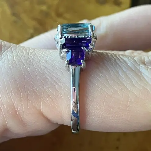 Teal Color Changing Fluorite African Amethyst Art Deco Ring Size 9 Purple