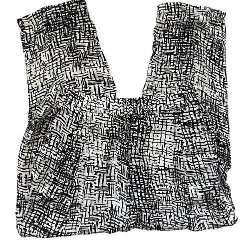 Nili Lotan Silk Pleated Pull On Cropped Pants Black /White Size Medium