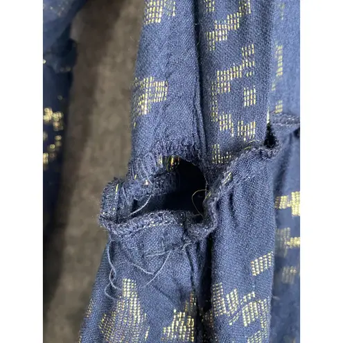 Elan Navy Gold Babydoll Dress S Bell Sleeve Boho India Flawed But Fabulous