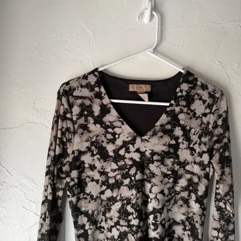 I.e. Petite Y2k Long Sleeve Top Small Black Tan Abstract Print Grunge Whimsigoth Size 00