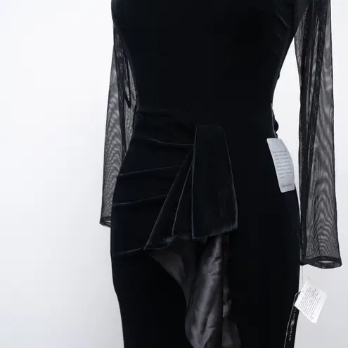 Betsy and Adam   - Valentina Long Velvet Mesh Illusion Sleeve Dress