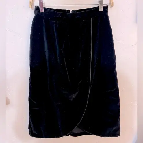 VINTAGE TOMBOY BLACK VELVET SKIRT FAUX WRAP TULIP PENCIL EUC SZ 9/waist 26 s/xs