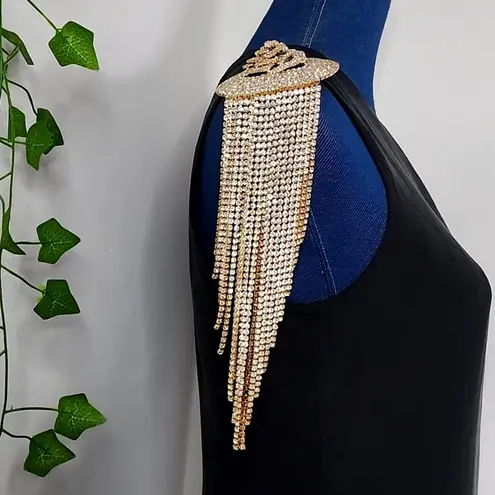 Large Statement Rose Flower Brooch Pin Yellow Gold Rhinestone Fringe New