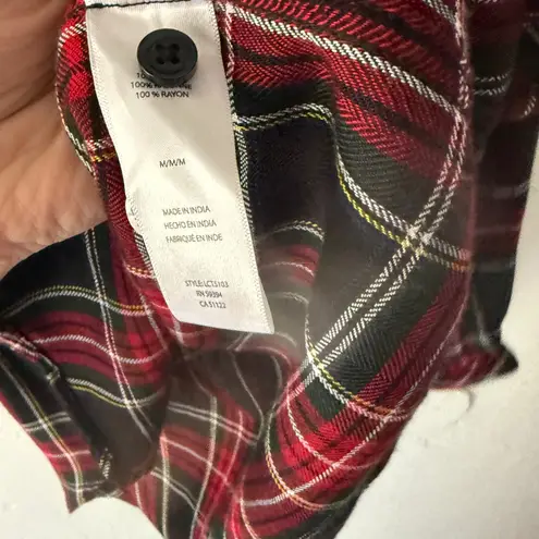 BeachLunchLounge Red Plaid Button Down Shirt Top Long Sleeve Medium Cabin Fall