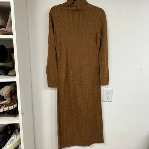 Peruvian Connection Brown Cable Knit Long Sleeve Midi Dress Mock Neck Womens S