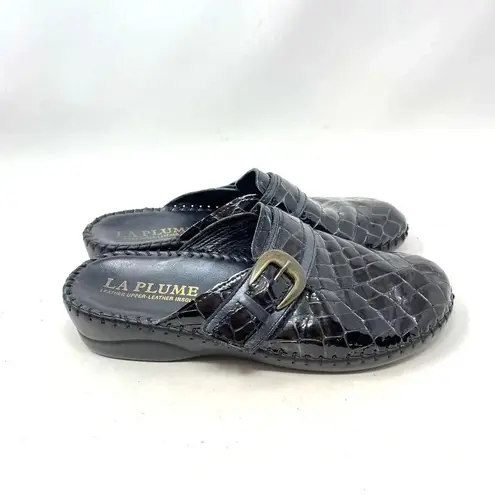 La Plume Judy Black Patent Leather Crocodile Clog Mules Size 36 / US 6