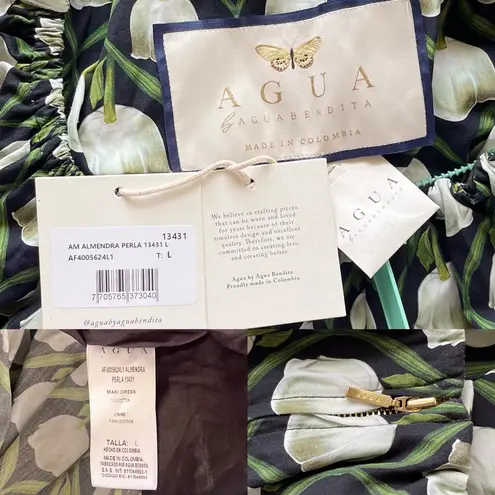 Agua by Agua Bendita Almendra Maxi Dress Perla Off Shoulder Green White L NWT Size L