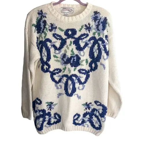 Nuggets Vintage Floral Knit Sweater Cottagecore Size L