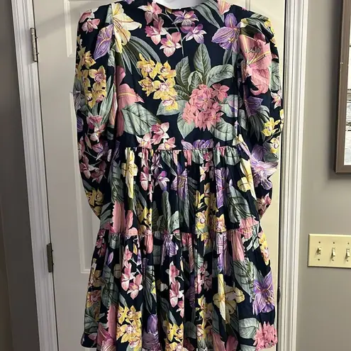 YAS Flower AOP Organic Cotton 3/4 Sleeves Sky Captain Short Dress US(0