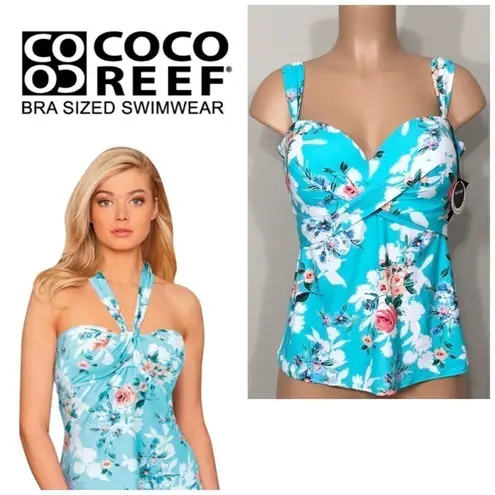 Coco reef Larimar Aqua tankini top. 32/34D NWT