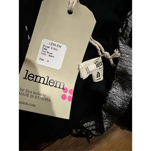 Lemlem Tikuri Blouse Cotton Gauze Fringed Hem Black, White, Silver Size S - NWT