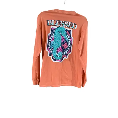 Women's Benny & Belle Long Sleeve Tee M Orange Blue Seahorse Size M