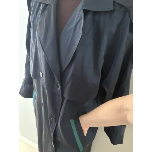 Vintage Forecaster Of Boston Trench Raincoat Size 12 Blue Black Iridescent