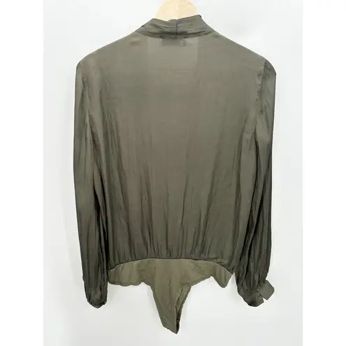 Reset Olive Green Satin Long Sleeve Wren Bodysuit Flowy Loose Women L NWT Size L