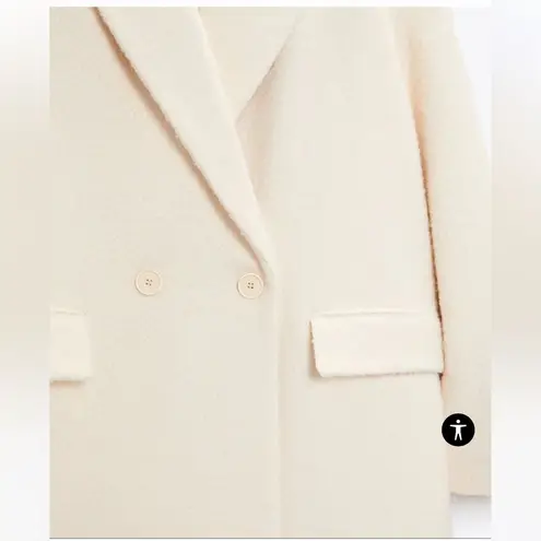 ZARA Women Double Breasted Textured Coat Oyster White