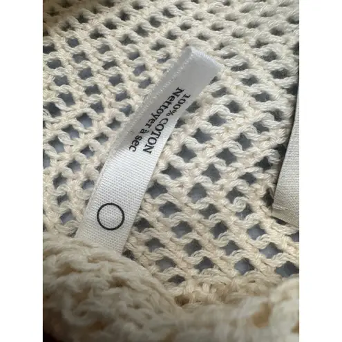 ESCVDO Carisa Crochet Fringe Hem Top Cream Multi Trim Knit Fest Boho – Size S