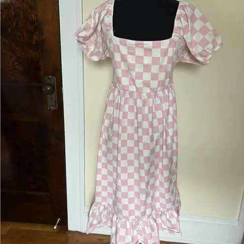 Monica + Andy Organic Life of the Party Dress Pink White Check Maternity Size L