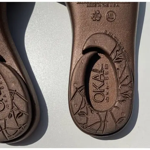 OKABEE FLIP FLOPS COPPER WITH Leopard print Tie SIZE ML 8/9 RARE USA Made Brown